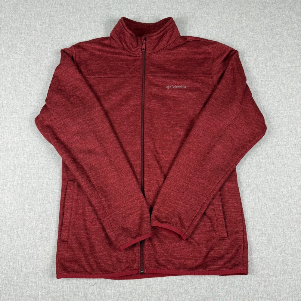Columbia Mens Red Full Zip Fleece Jacket Sweater Large XM3348 Hiking Layering